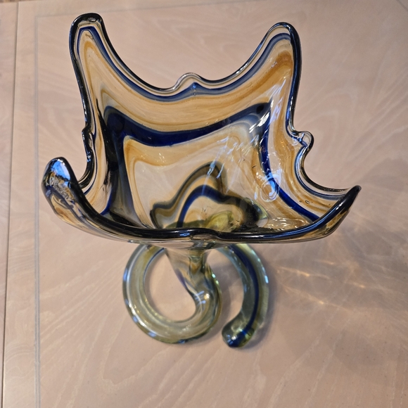 Vintage Mid-Century Free-Form Hand Blown Murano Style Swirl Glass Vase Coil Base - Picture 5 of 16